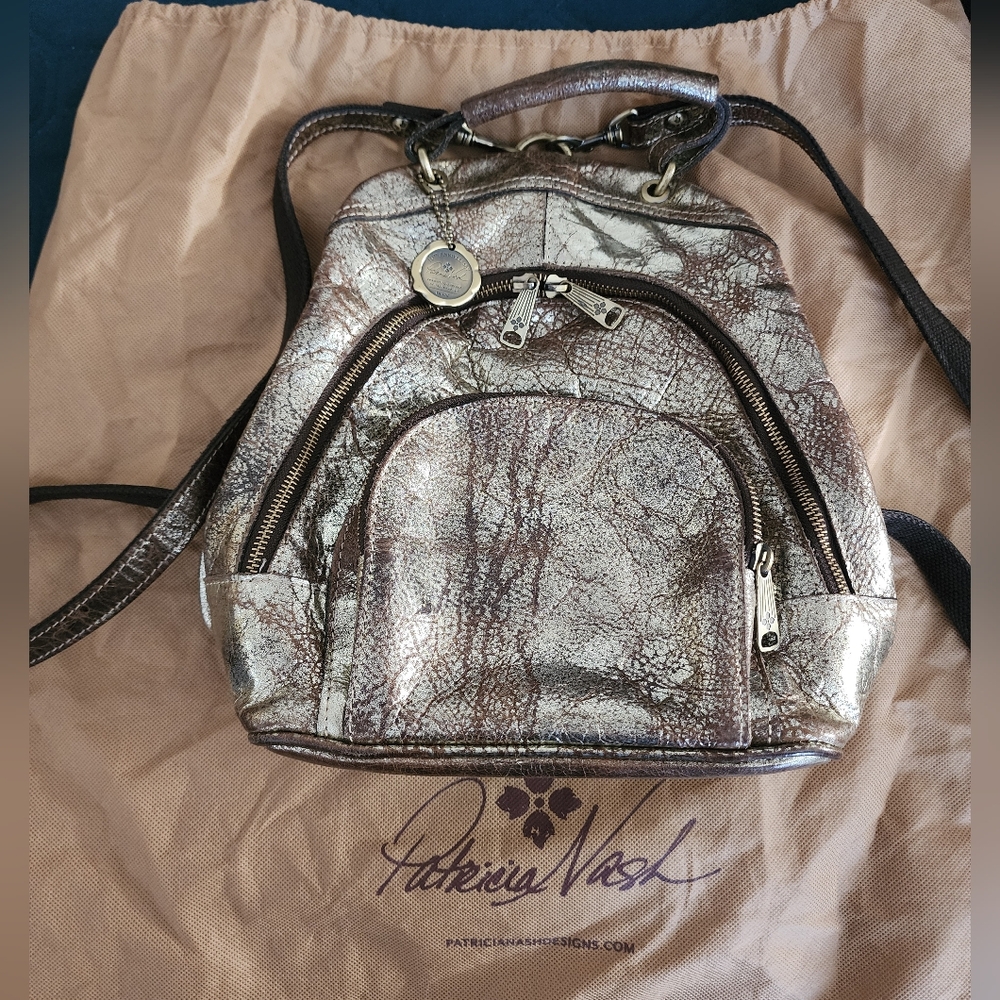 Patricia Nash Metallic Bronze Crackle Leather Backpack